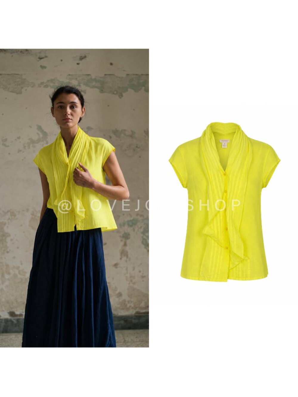 Avant Garde | Hannoh Wessel Crinkle Volume Pleated Drape Blouse Neon Yellow | 42